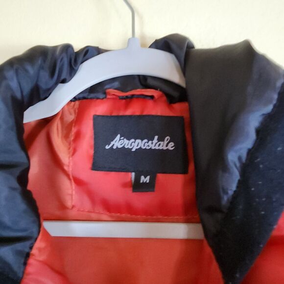 Aeropostale Mens Vest‎ Large Orange Black Full Zip Hooded Lined Puffer Down - Picture 3 of 11